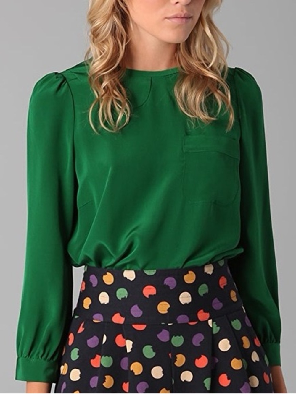 Marc By Marc Jacobs Michela Emerald Green Long-Sleeve Silk Blouse size 2